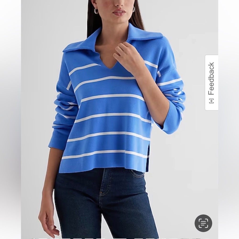 EXPRESS Relaxed Blue and White Striped Polo Sweater